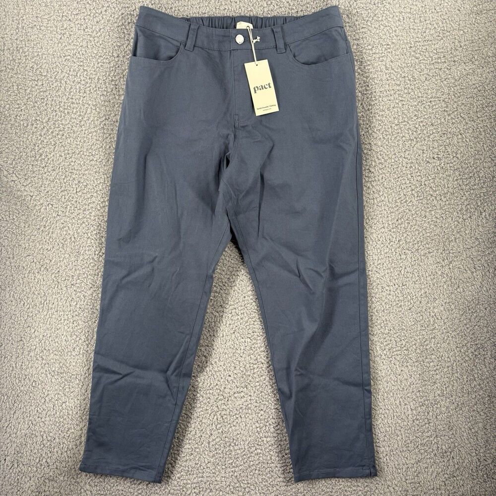 Pact Pants Mens Large L Blue Organic Cotton Drawstring Casual Comfort Stretch